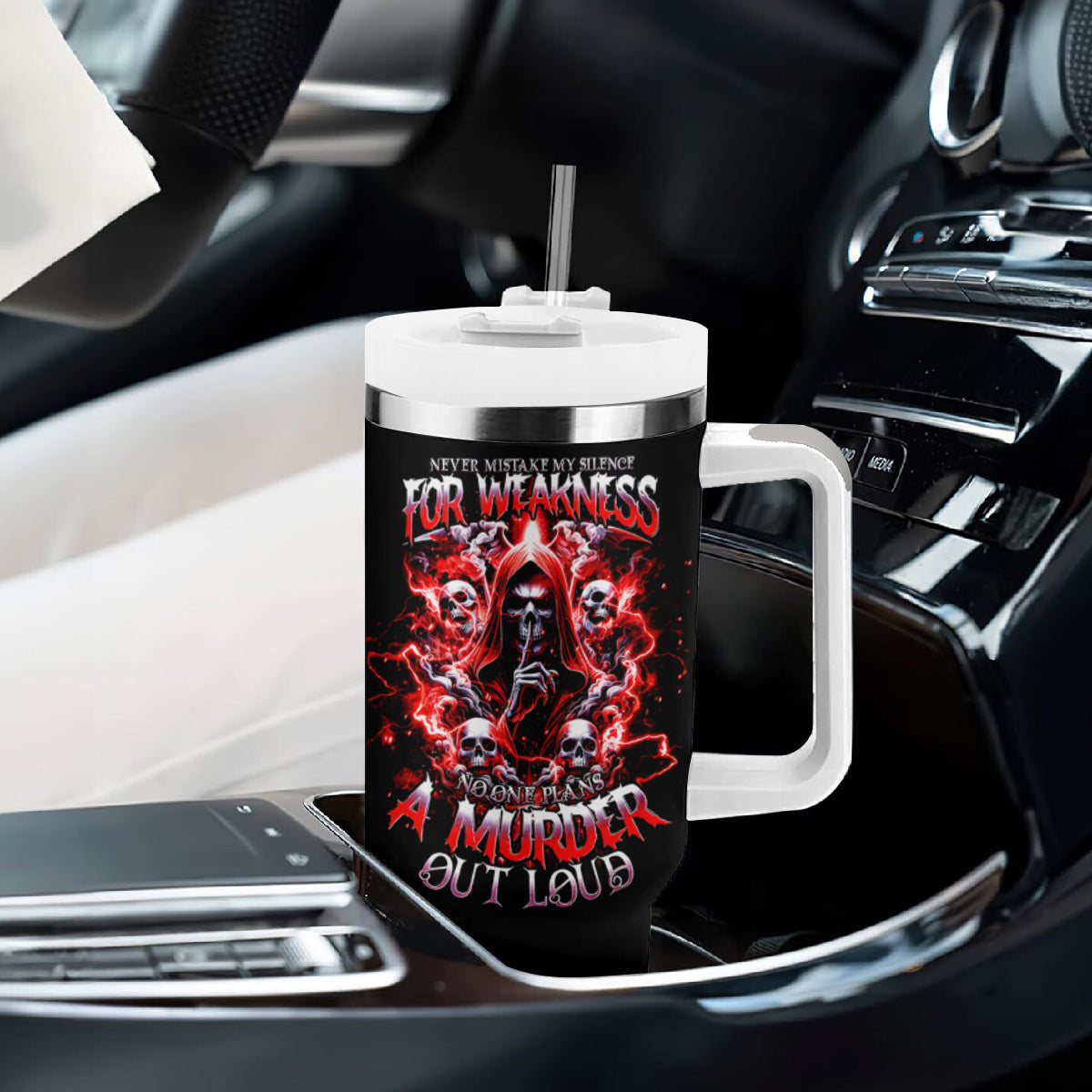 Thunder Skull Tumbler With Handle Never Mistake My Silence For Weakness - Wonder Print Shop