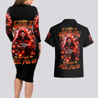Flame Skull Couples Matching Long Sleeve Bodycon Dress and Hawaiian Shirt Of Course I'm Going To Hell Just Pick You Up - Wonder Print Shop