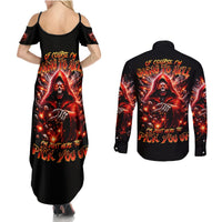 Flame Skull Couples Matching Summer Maxi Dress and Long Sleeve Button Shirt Of Course I'm Going To Hell Just Pick You Up - Wonder Print Shop
