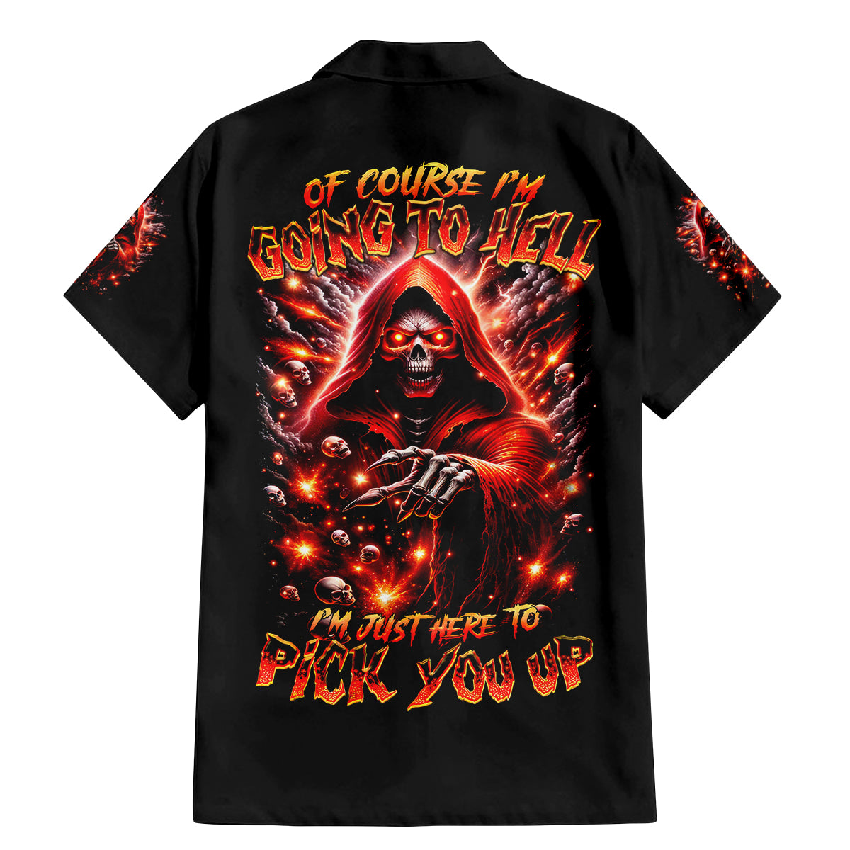 Flame Skull Family Matching Mermaid Dress and Hawaiian Shirt Of Course I'm Going To Hell Just Pick You Up - Wonder Print Shop