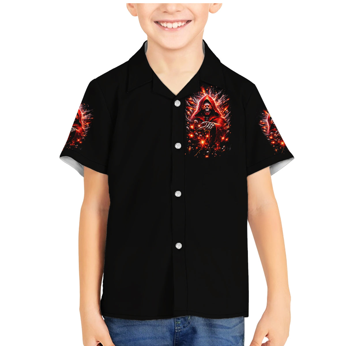 Flame Skull Family Matching Mermaid Dress and Hawaiian Shirt Of Course I'm Going To Hell Just Pick You Up - Wonder Print Shop