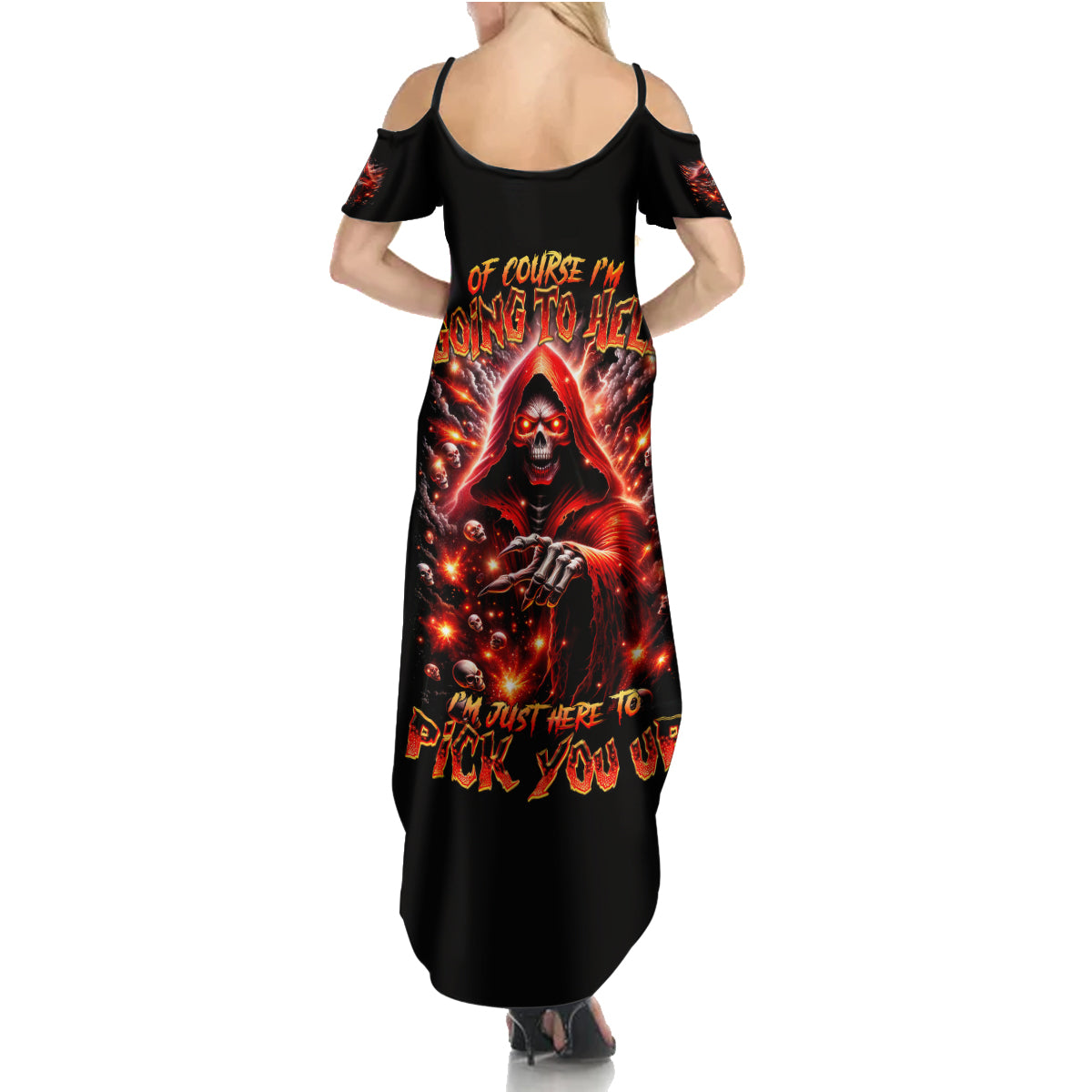 Flame Skull Family Matching Summer Maxi Dress and Hawaiian Shirt Of Course I'm Going To Hell Just Pick You Up - Wonder Print Shop