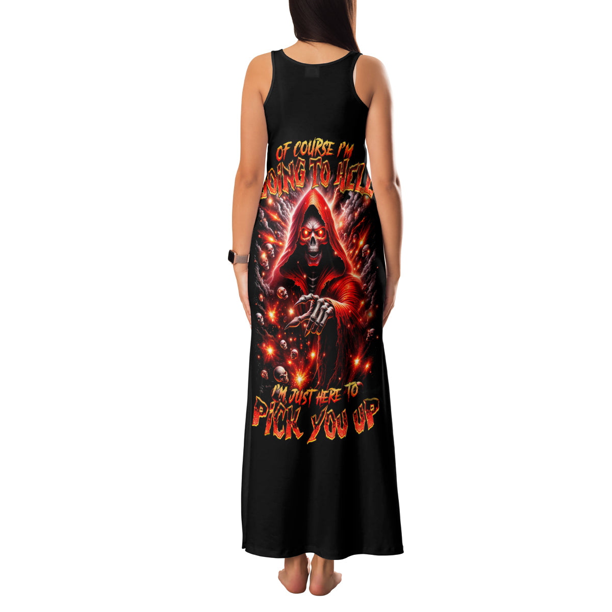 Flame Skull Family Matching Tank Maxi Dress and Hawaiian Shirt Of Course I'm Going To Hell Just Pick You Up - Wonder Print Shop