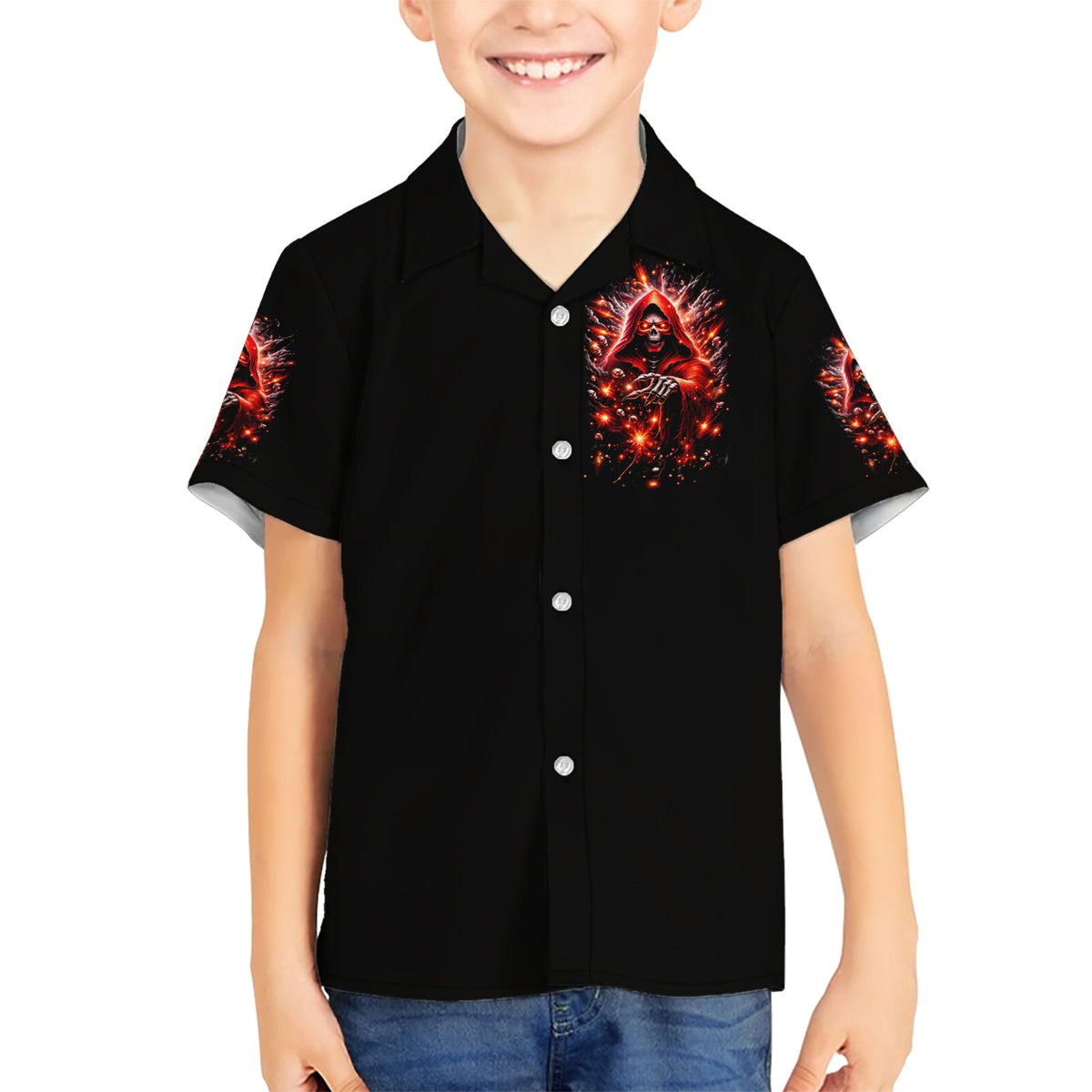 Flame Skull Kid Hawaiian Shirt Of Course I'm Going To Hell Just Pick You Up - Wonder Print Shop