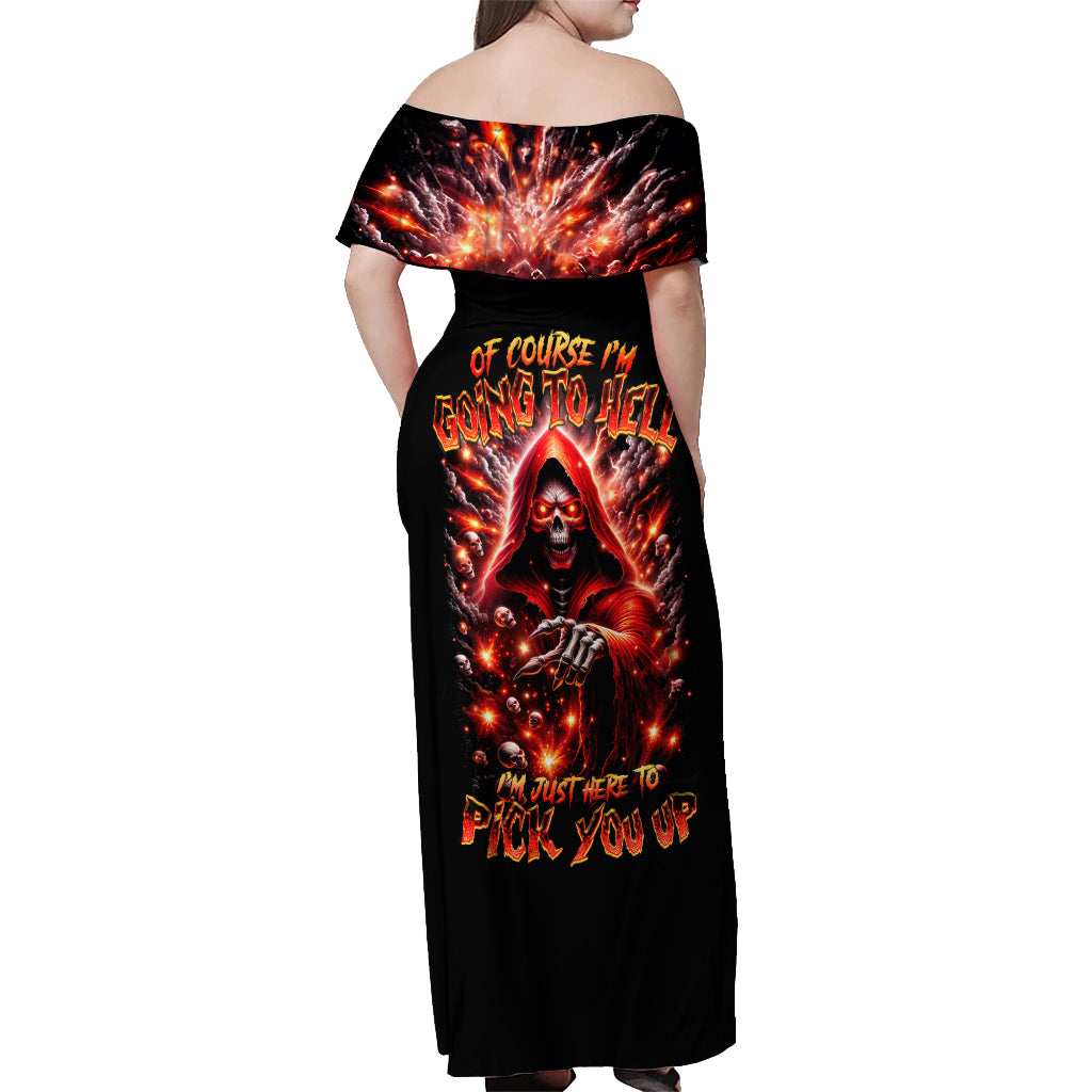 Flame Skull Off Shoulder Maxi Dress Of Course I'm Going To Hell Just Pick You Up - Wonder Print Shop