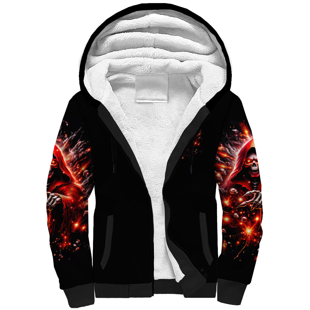 Flame Skull Sherpa Hoodie Of Course I'm Going To Hell Just Pick You Up - Wonder Print Shop
