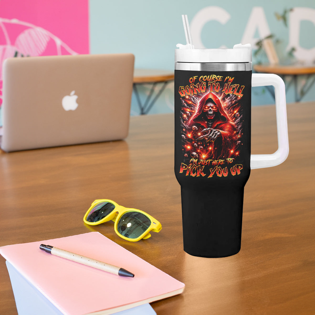 Flame Skull Tumbler With Handle Of Course I'm Going To Hell Just Pick You Up - Wonder Print Shop