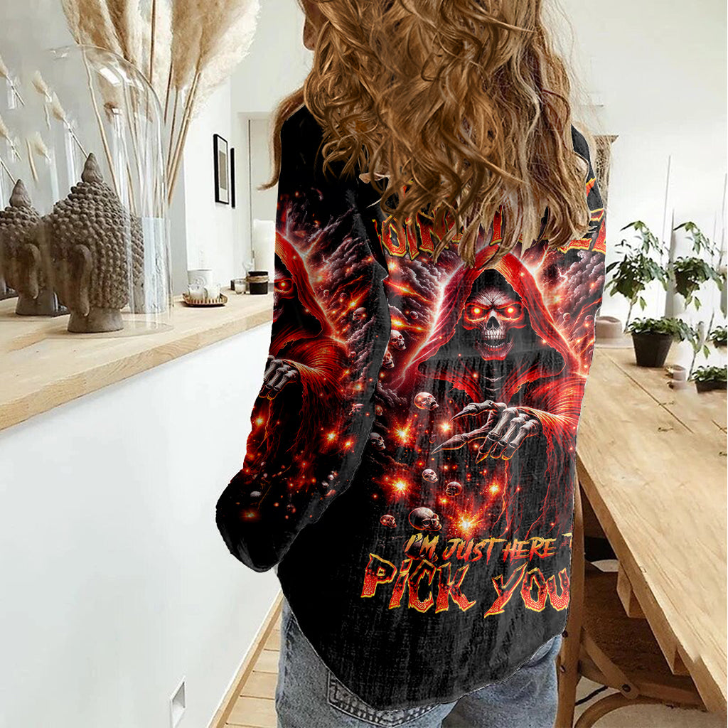 Flame Skull Women Casual Shirt Of Course I'm Going To Hell Just Pick You Up - Wonder Print Shop
