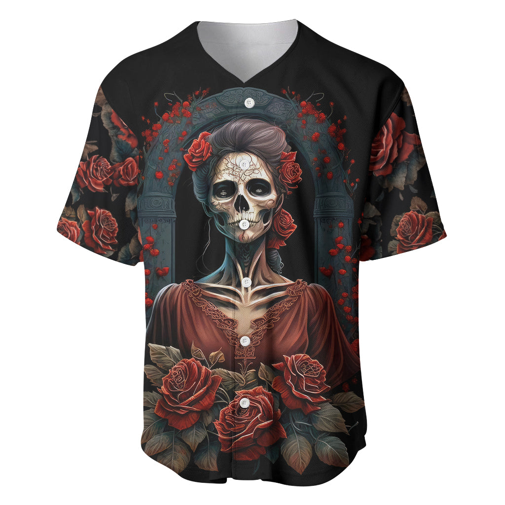 Day of Dead Lady Baseball Jersey Sugar Skull Rose Lady - Wonder Print Shop