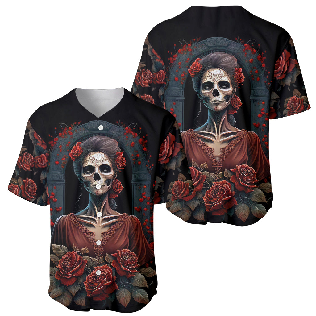 Day of Dead Lady Baseball Jersey Sugar Skull Rose Lady - Wonder Print Shop
