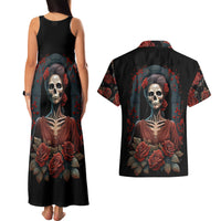 Day of Dead Lady Couples Matching Tank Maxi Dress and Hawaiian Shirt Sugar Skull Rose Lady - Wonder Print Shop