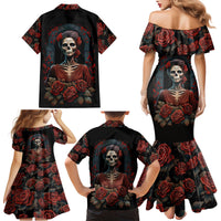 Day of Dead Lady Family Matching Mermaid Dress and Hawaiian Shirt Sugar Skull Rose Lady - Wonder Print Shop