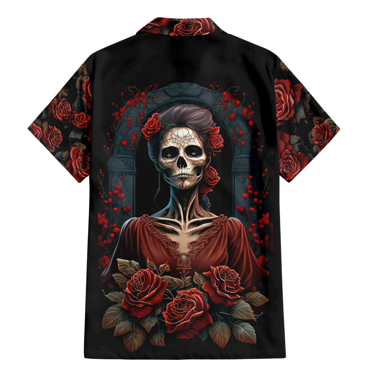 Day of Dead Lady Family Matching Mermaid Dress and Hawaiian Shirt Sugar Skull Rose Lady - Wonder Print Shop
