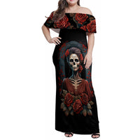 Day of Dead Lady Family Matching Off Shoulder Maxi Dress and Hawaiian Shirt Sugar Skull Rose Lady - Wonder Print Shop