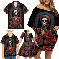 Day of Dead Lady Family Matching Off Shoulder Short Dress and Hawaiian Shirt Sugar Skull Rose Lady - Wonder Print Shop