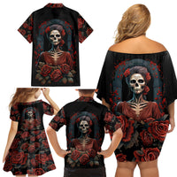 Day of Dead Lady Family Matching Off Shoulder Short Dress and Hawaiian Shirt Sugar Skull Rose Lady - Wonder Print Shop