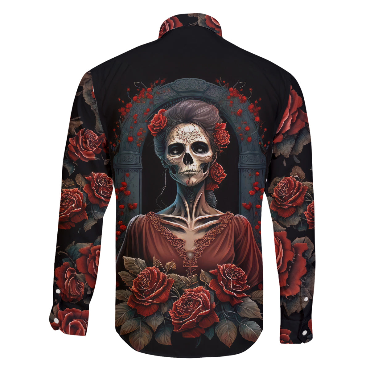 Day of Dead Lady Family Matching Off Shoulder Short Dress and Hawaiian Shirt Sugar Skull Rose Lady - Wonder Print Shop