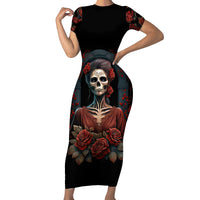 Day of Dead Lady Family Matching Short Sleeve Bodycon Dress and Hawaiian Shirt Sugar Skull Rose Lady - Wonder Print Shop