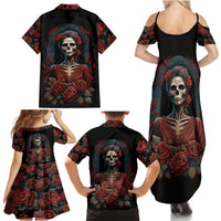 Day of Dead Lady Family Matching Summer Maxi Dress and Hawaiian Shirt Sugar Skull Rose Lady - Wonder Print Shop