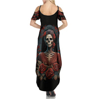Day of Dead Lady Family Matching Summer Maxi Dress and Hawaiian Shirt Sugar Skull Rose Lady - Wonder Print Shop