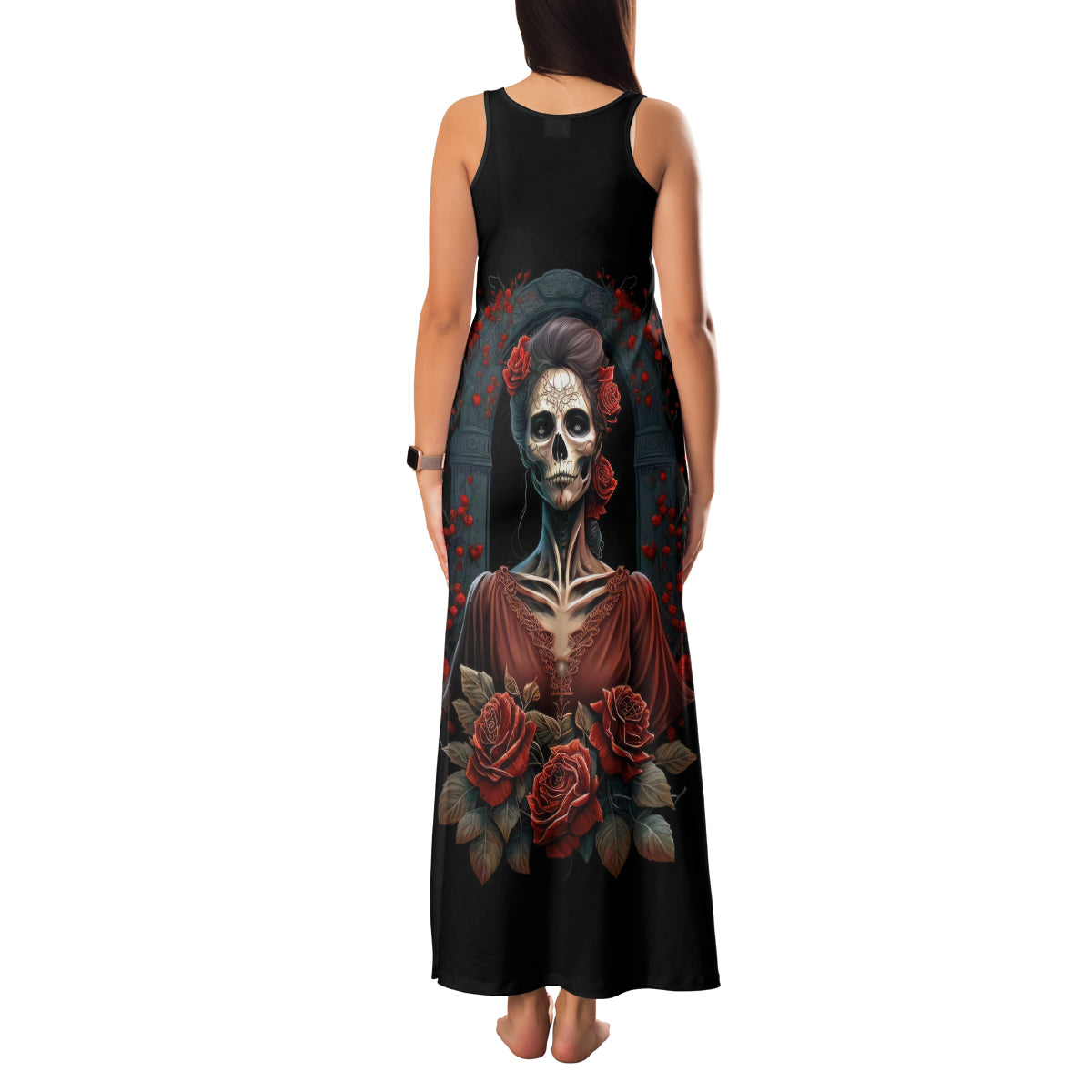 Day of Dead Lady Family Matching Tank Maxi Dress and Hawaiian Shirt Sugar Skull Rose Lady - Wonder Print Shop