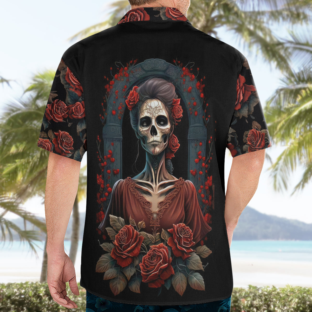 Day of Dead Lady Hawaiian Shirt Sugar Skull Rose Lady - Wonder Print Shop