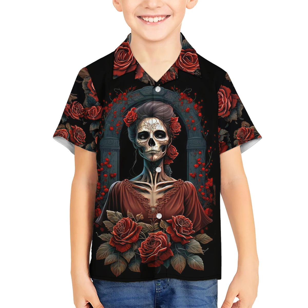 Day of Dead Lady Hawaiian Shirt Sugar Skull Rose Lady - Wonder Print Shop