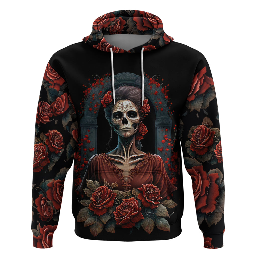 Day of Dead Lady Hoodie Sugar Skull Rose Lady - Wonder Print Shop