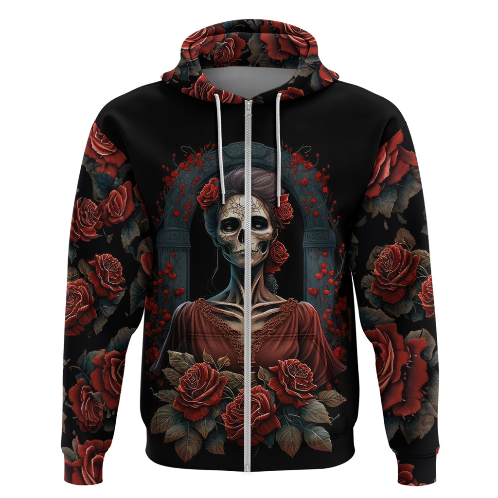 Day of Dead Lady Hoodie Sugar Skull Rose Lady - Wonder Print Shop