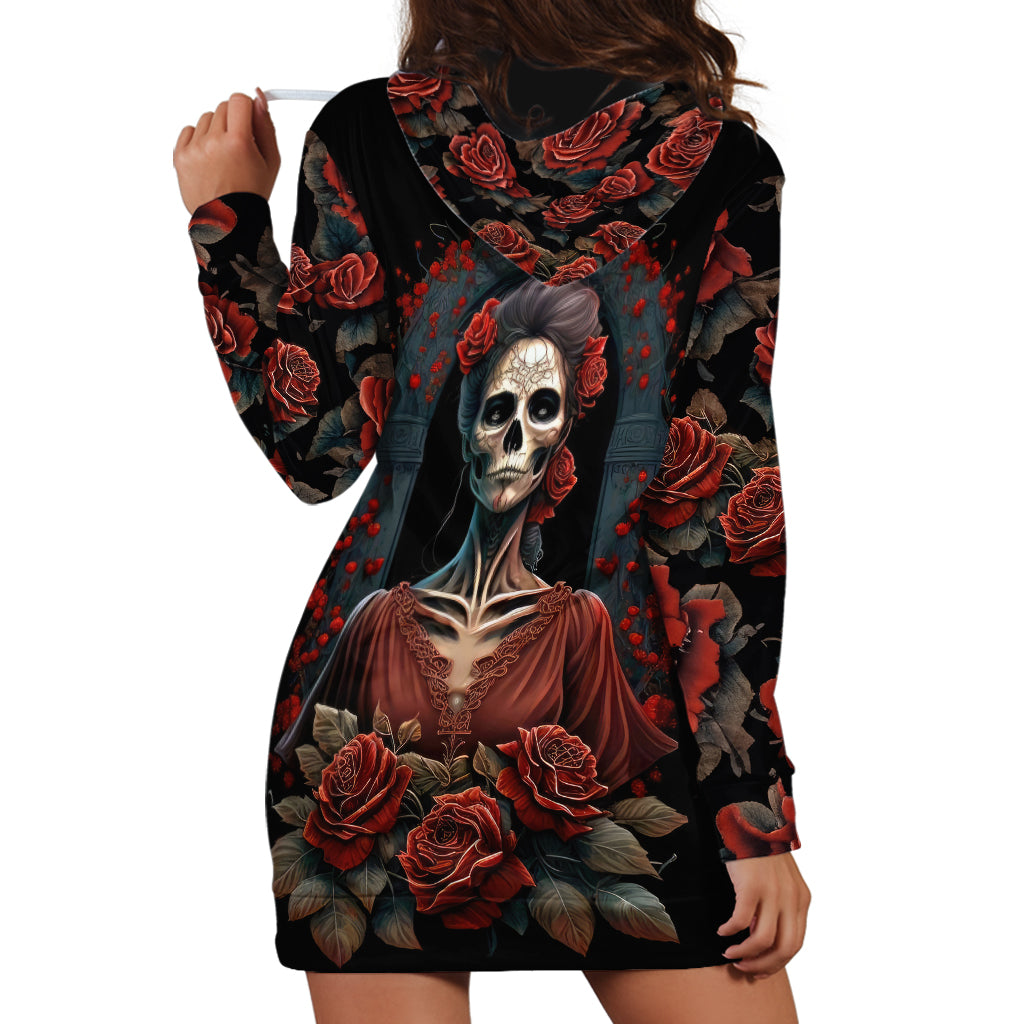 Day of Dead Lady Hoodie Dress Sugar Skull Rose Lady - Wonder Print Shop