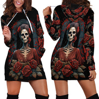 Day of Dead Lady Hoodie Dress Sugar Skull Rose Lady - Wonder Print Shop