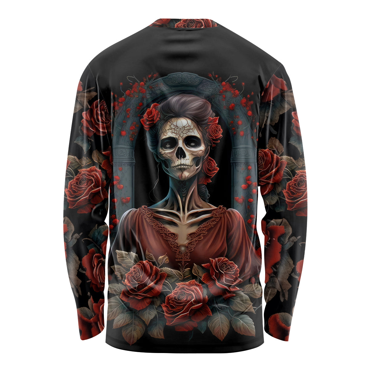 Day of Dead Lady Long Sleeve Shirt Sugar Skull Rose Lady - Wonder Print Shop