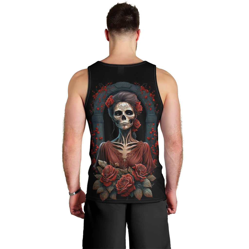 Day of Dead Lady Men Tank Top Sugar Skull Rose Lady - Wonder Print Shop