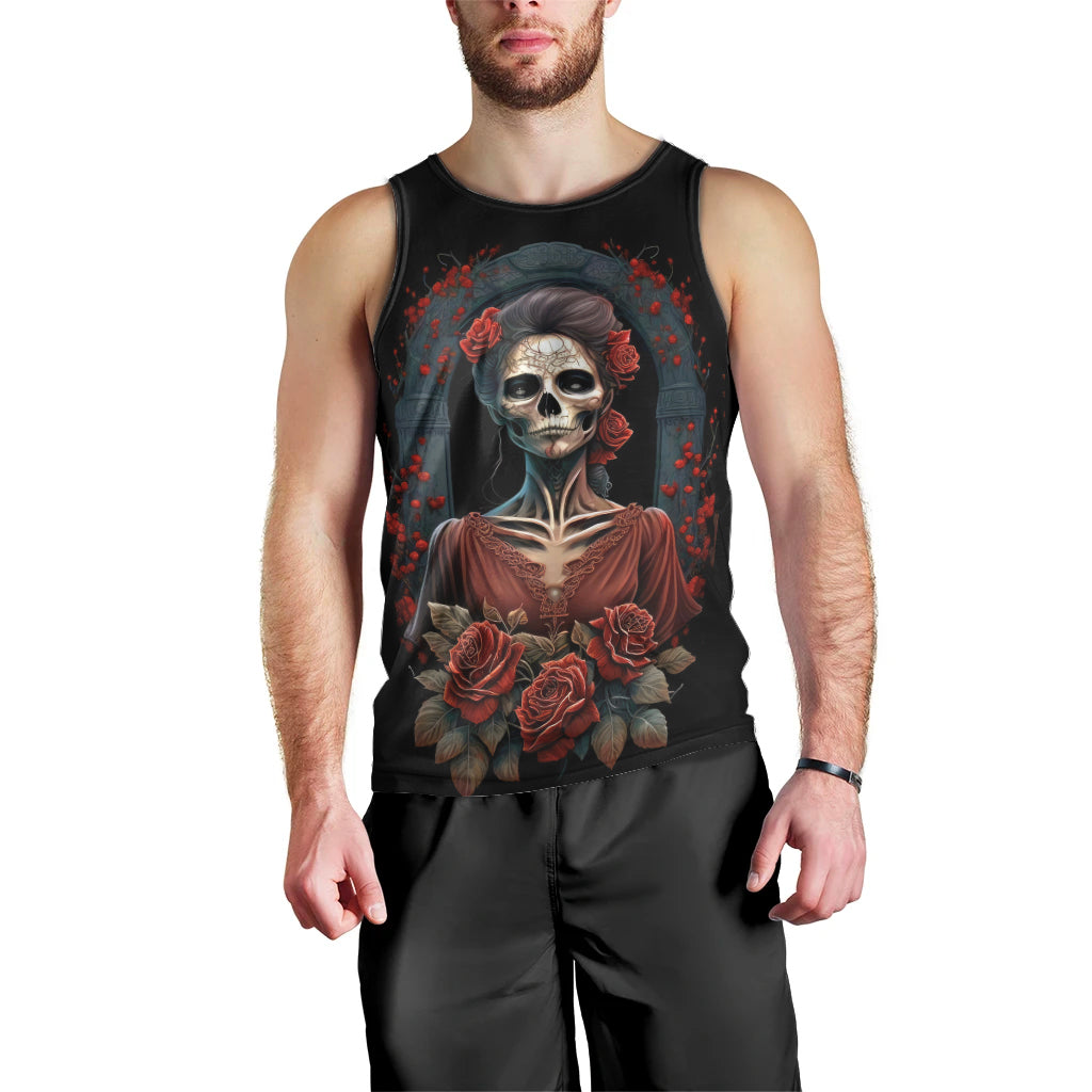 Day of Dead Lady Men Tank Top Sugar Skull Rose Lady - Wonder Print Shop