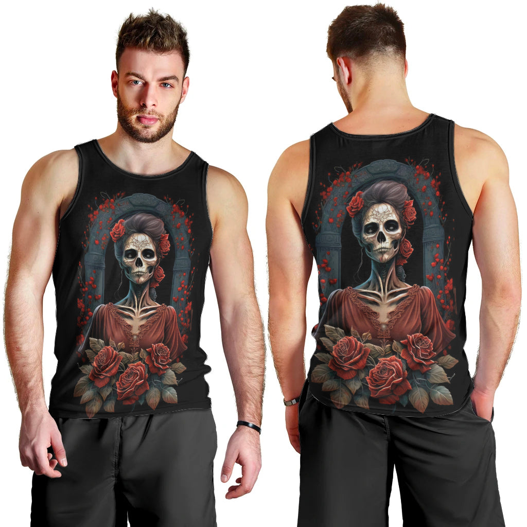 Day of Dead Lady Men Tank Top Sugar Skull Rose Lady - Wonder Print Shop
