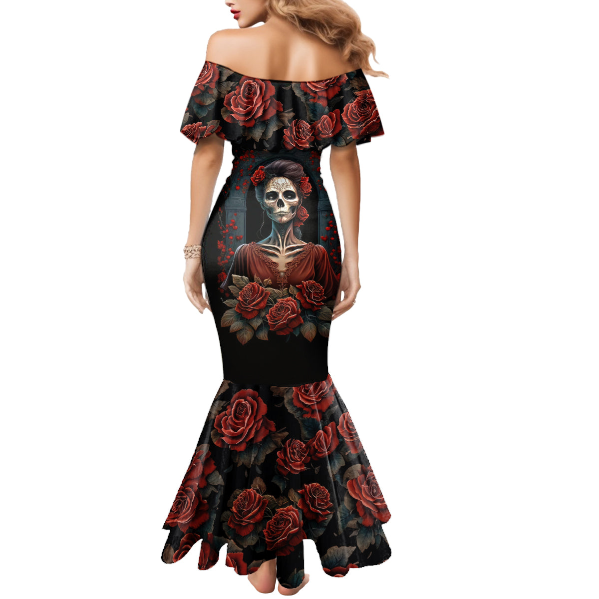 Day of Dead Lady Mermaid Dress Sugar Skull Rose Lady - Wonder Print Shop