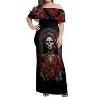 Day of Dead Lady Off Shoulder Maxi Dress Sugar Skull Rose Lady - Wonder Print Shop