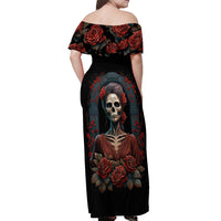 Day of Dead Lady Off Shoulder Maxi Dress Sugar Skull Rose Lady - Wonder Print Shop