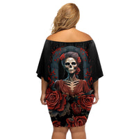 Day of Dead Lady Off Shoulder Short Dress Sugar Skull Rose Lady - Wonder Print Shop