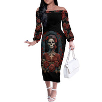 Day of Dead Lady Off The Shoulder Long Sleeve Dress Sugar Skull Rose Lady - Wonder Print Shop
