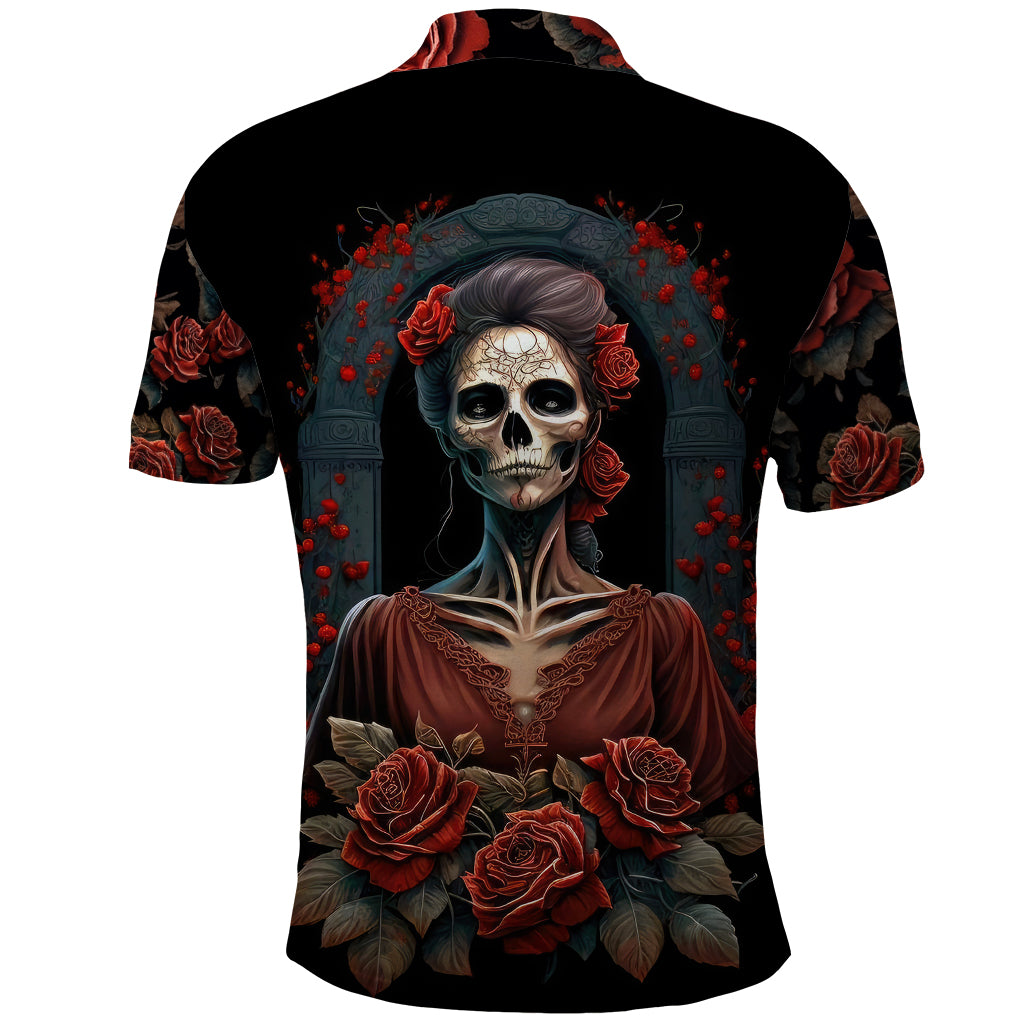 Day of Dead Lady Polo Shirt Sugar Skull Rose Lady - Wonder Print Shop