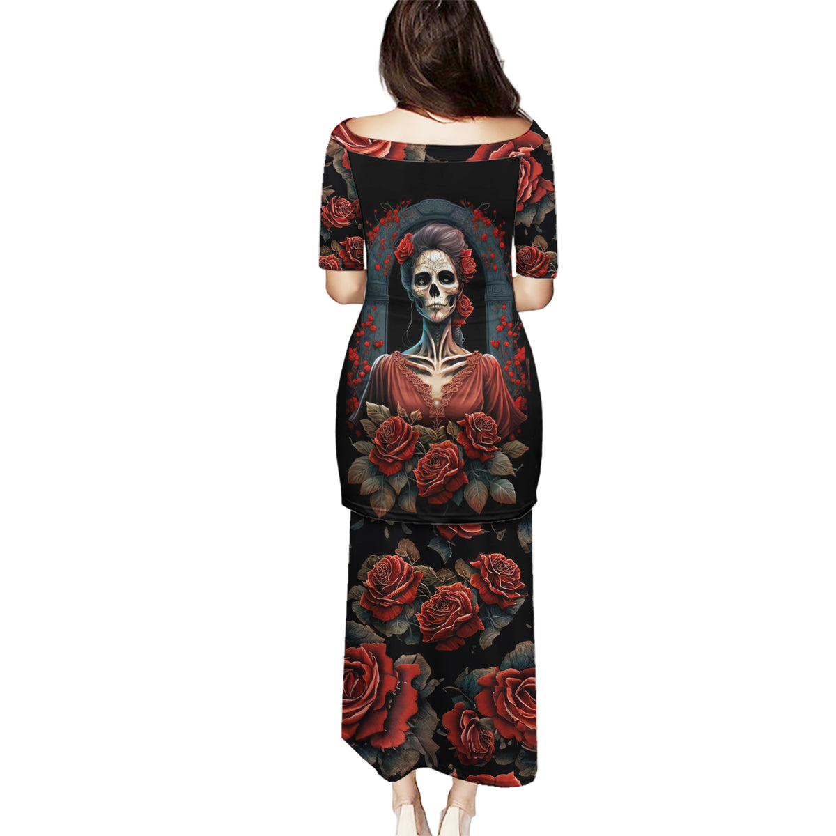 Day of Dead Lady Puletasi Sugar Skull Rose Lady - Wonder Print Shop
