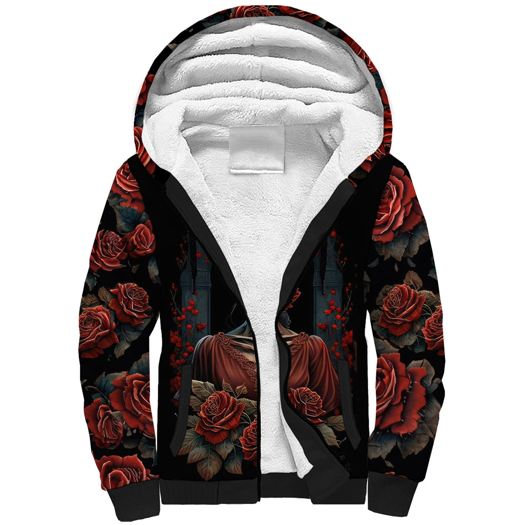 Day of Dead Lady Sherpa Hoodie Sugar Skull Rose Lady - Wonder Print Shop