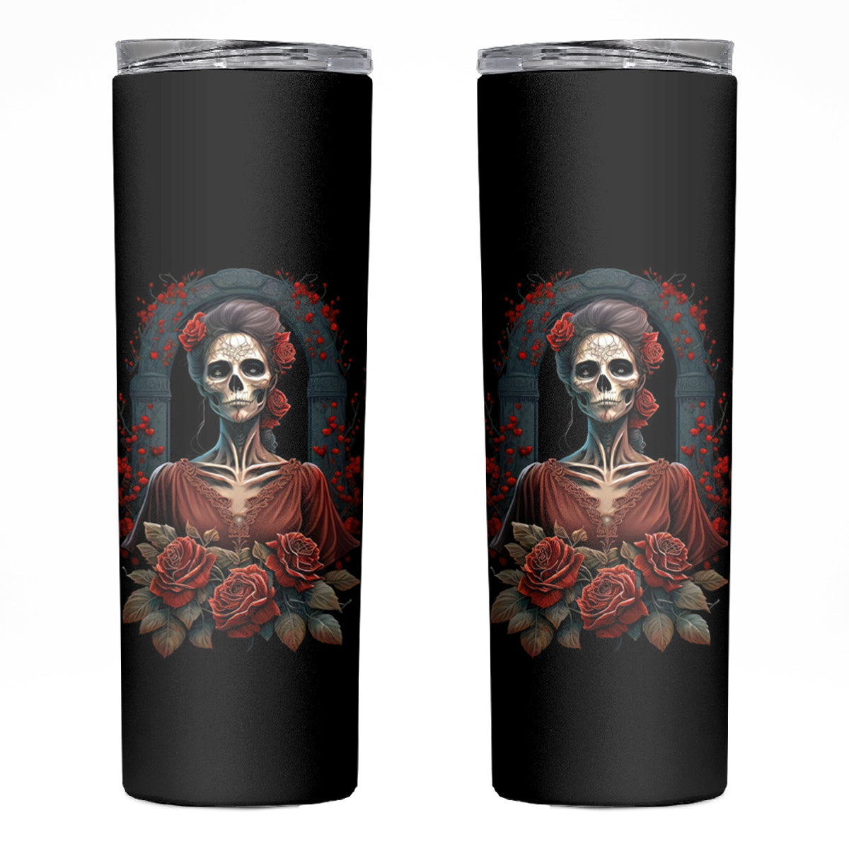 Day of Dead Lady Skinny Tumbler Sugar Skull Rose Lady - Wonder Print Shop