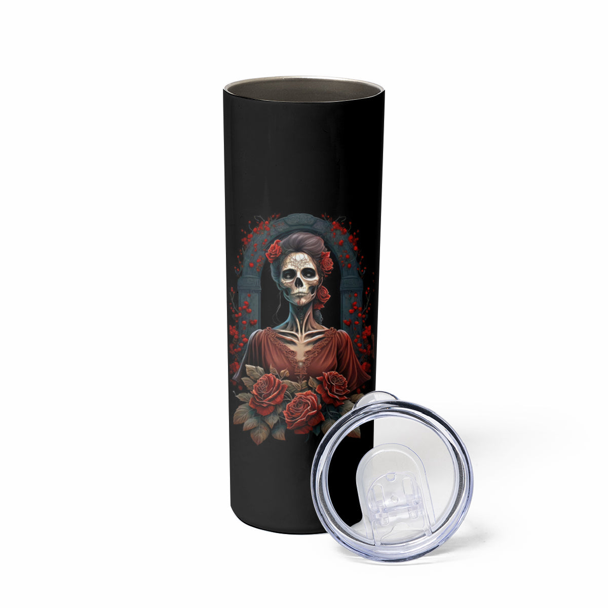 Day of Dead Lady Skinny Tumbler Sugar Skull Rose Lady - Wonder Print Shop