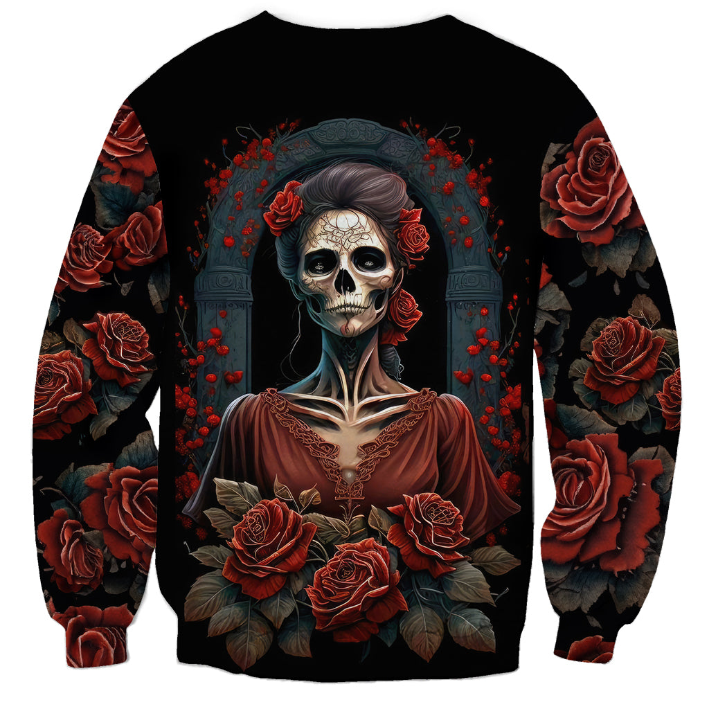 Day of Dead Lady Sweatshirt Sugar Skull Rose Lady - Wonder Print Shop