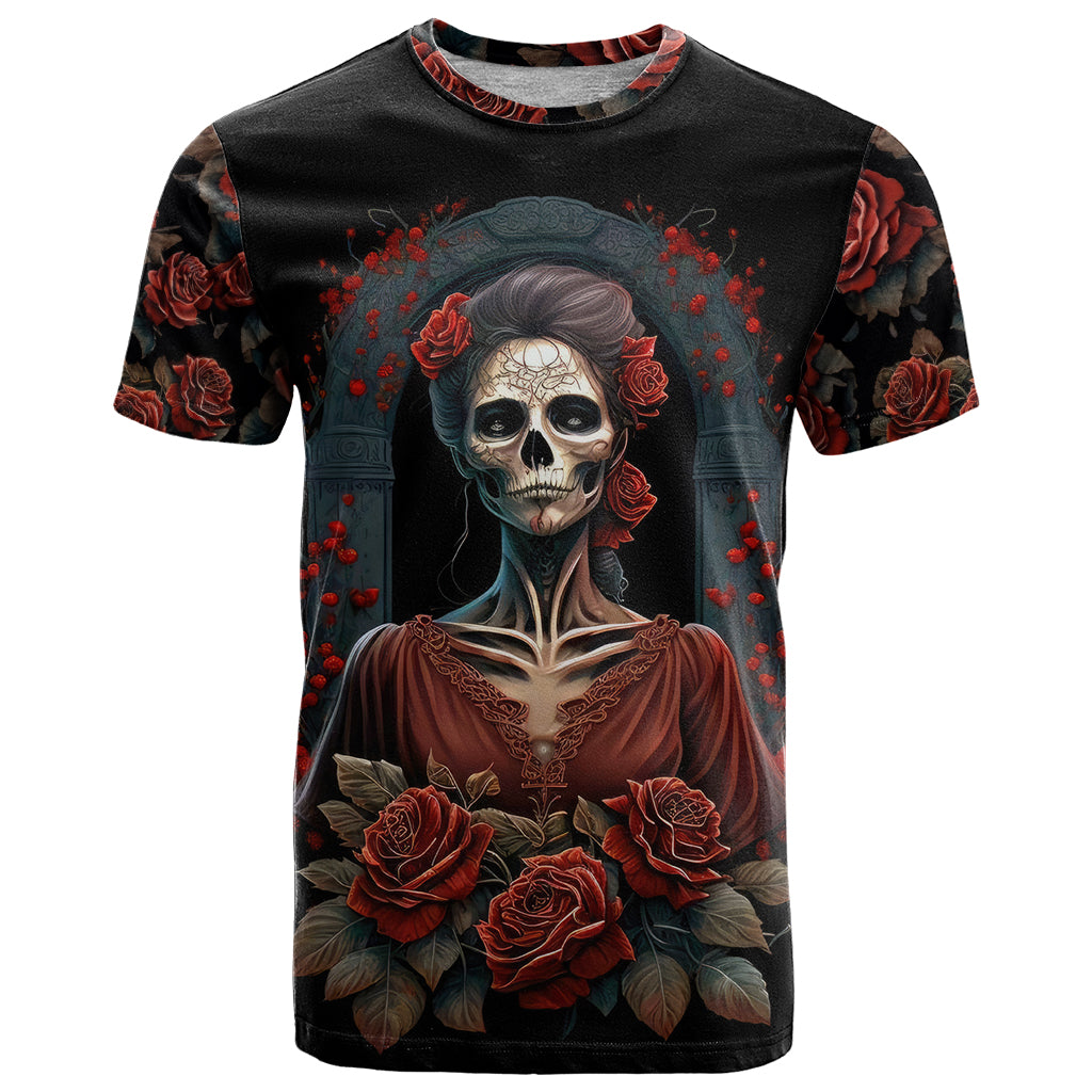 Day of Dead Lady T Shirt Sugar Skull Rose Lady - Wonder Print Shop