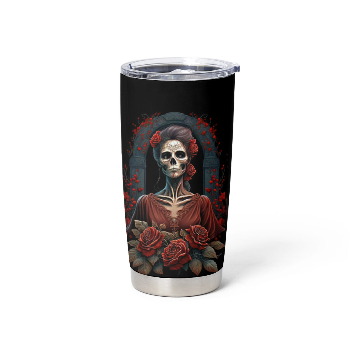 Day of Dead Lady Tumbler Cup Sugar Skull Rose Lady - Wonder Print Shop
