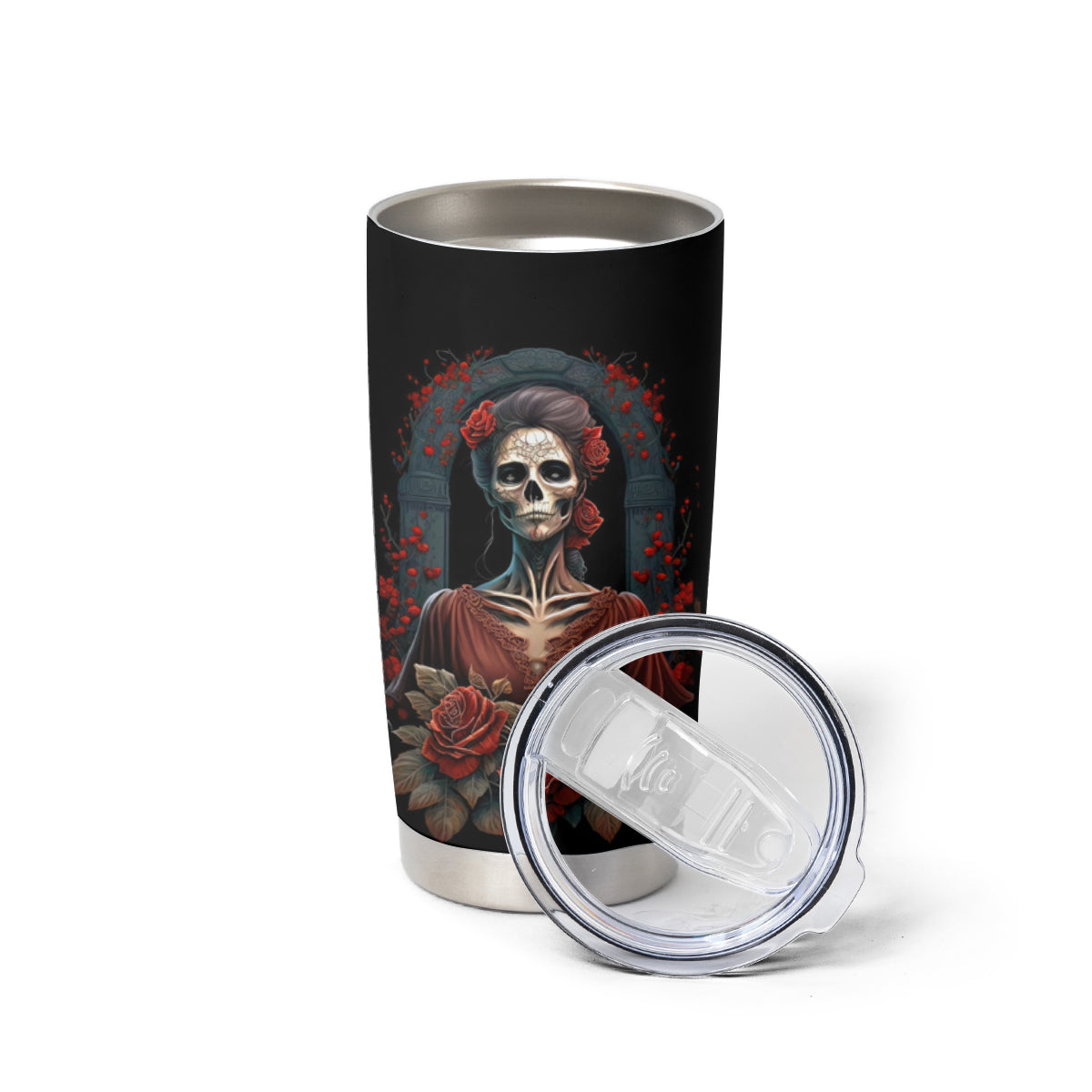 Day of Dead Lady Tumbler Cup Sugar Skull Rose Lady - Wonder Print Shop