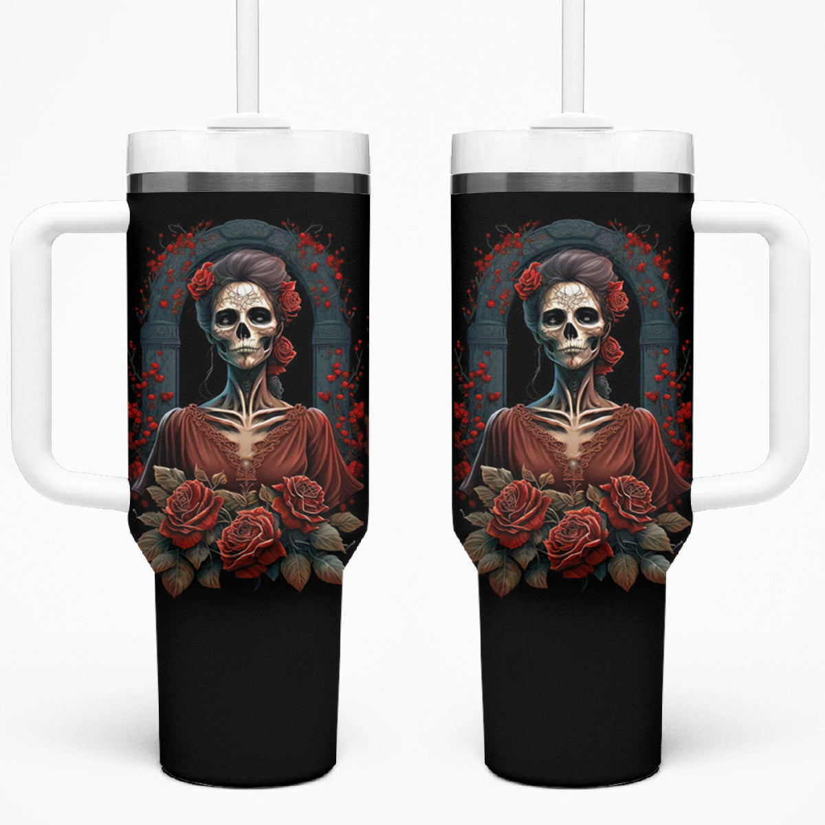 Day of Dead Lady Tumbler With Handle Sugar Skull Rose Lady - Wonder Print Shop